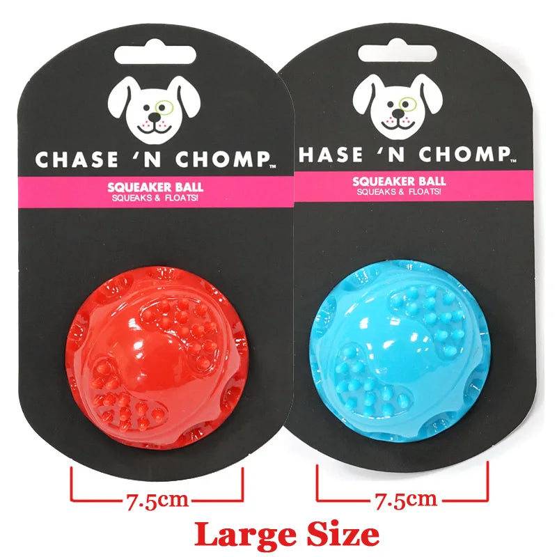Large size splash-bounce balls: red and blue textured squeak balls