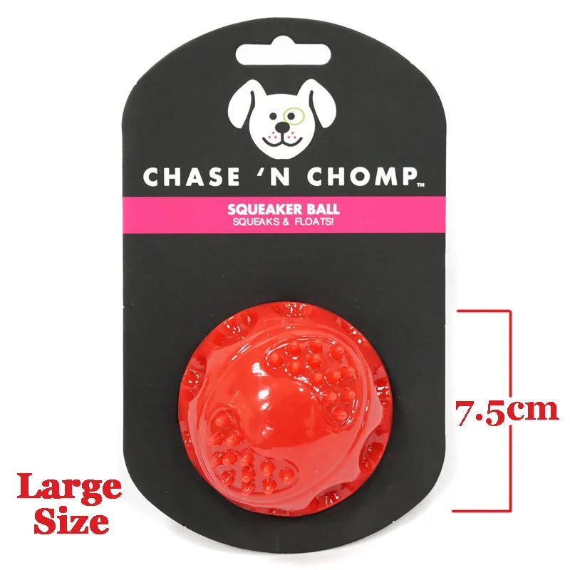 Red squeaky bounce ball for large size, round with raised nubs