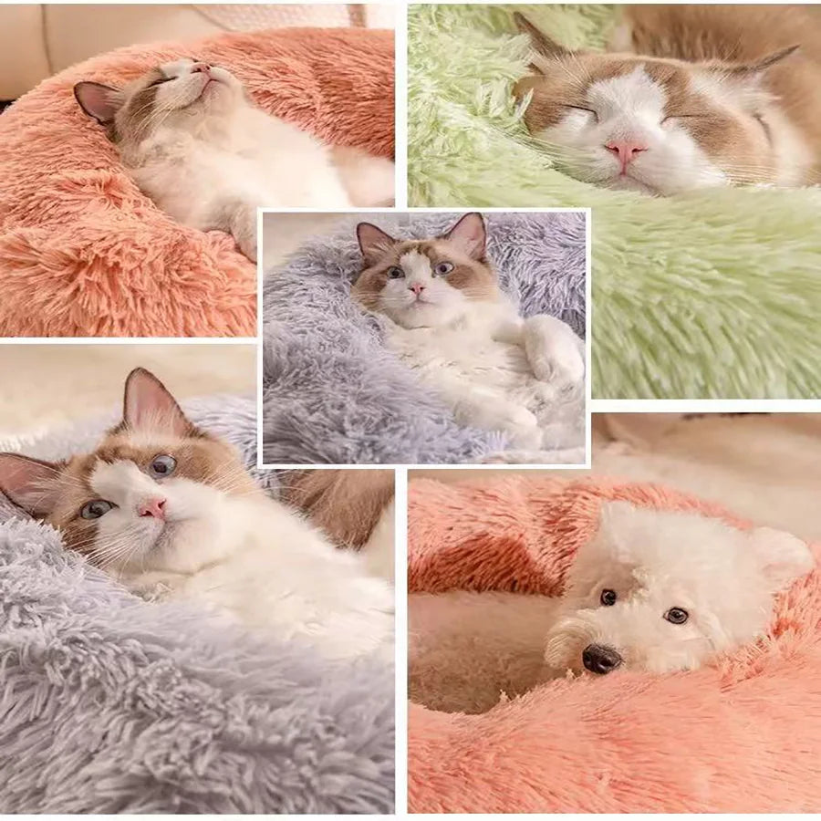 Zavero™ Donut Cat Bed — Plush Faux Fur Washable Calm Nest