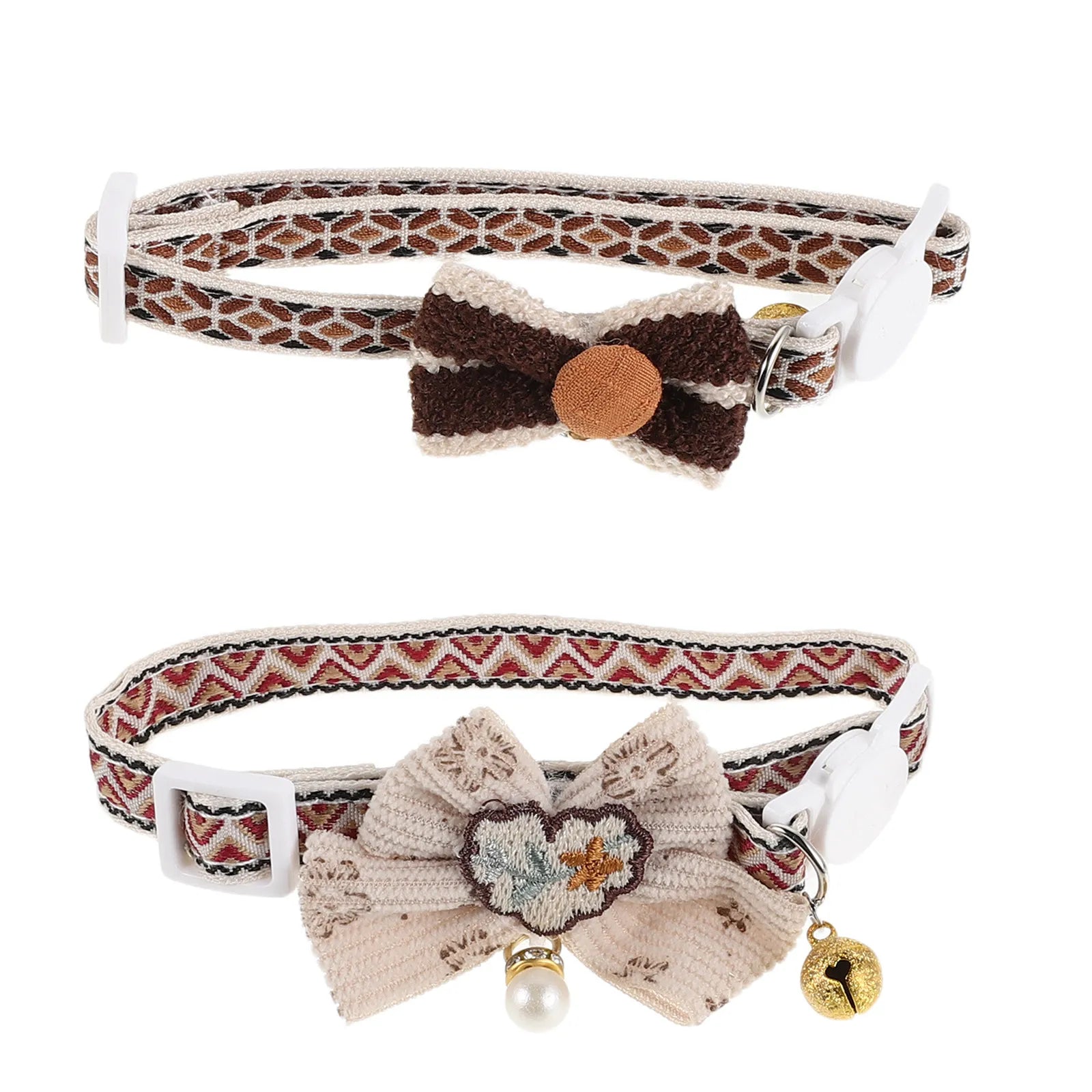 2Pcs Kitten Collar Removable Bow Tie Bell Breakaway Adjustable Safety Elastic Belt Stylish Holiday Cat Pendant Collar