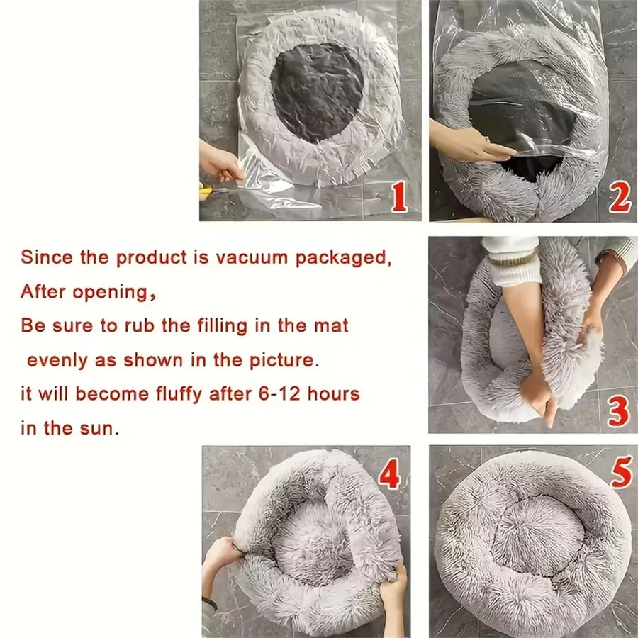 Zavero™ Donut Cat Bed — Plush Faux Fur Washable Calm Nest