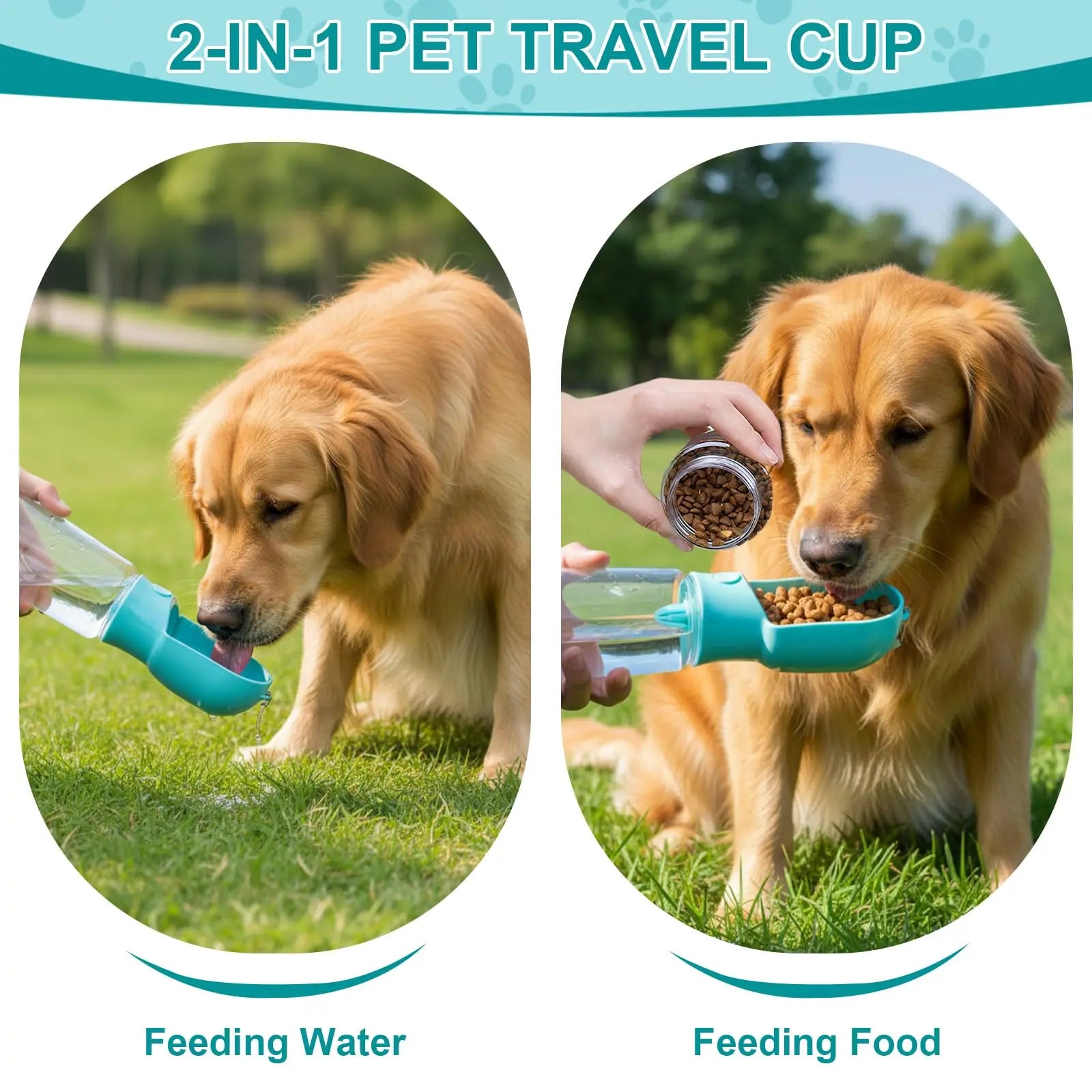 Portable Food Grade Material Dog Cat Travel Pet Water Cup Bottle with Food Dispenser Puppies Outdoor Walking Bowl 320/500ml