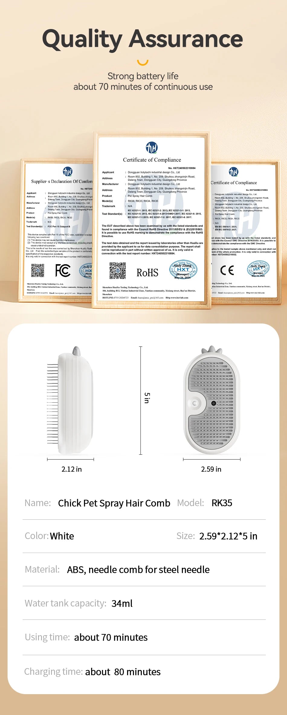 ROJECO Cat Steam Brush Pet Hair Comb Electric Sprayer Cat Hair Brushes for Massage Wireless Cat Dog Hair Brush Grooming Supplies