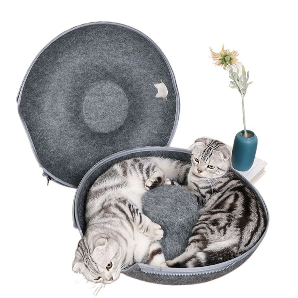 Zavero™ Cat Tunnel Nest Bed — Felt Scratcher Donut Sleeping Toy