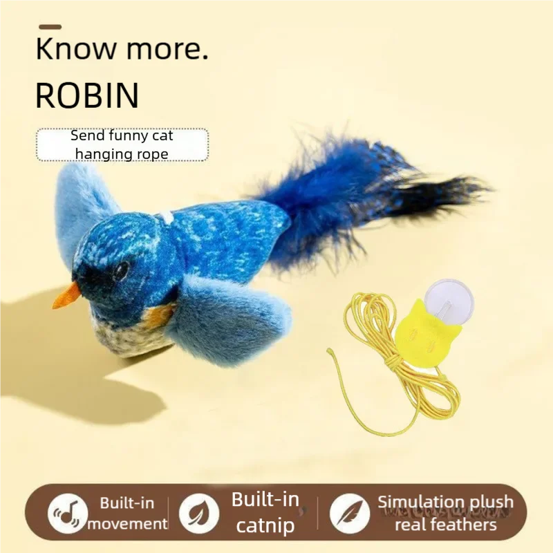 Interactive Cat Bird Toy with Sound Smart Induction Realistic Feathers Catnip Hanging Wall Mount Hunting Gear Indoor Cats Kitten