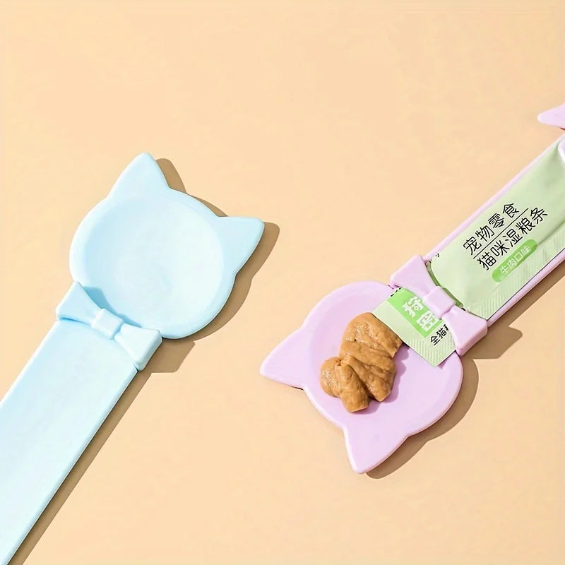 Easy-Squeeze Cat Treat Dispenser - Long Handle Lickable Wet Food Feeder for Cats, Durable Plastic Pet Snack Spoon, Cat Food.