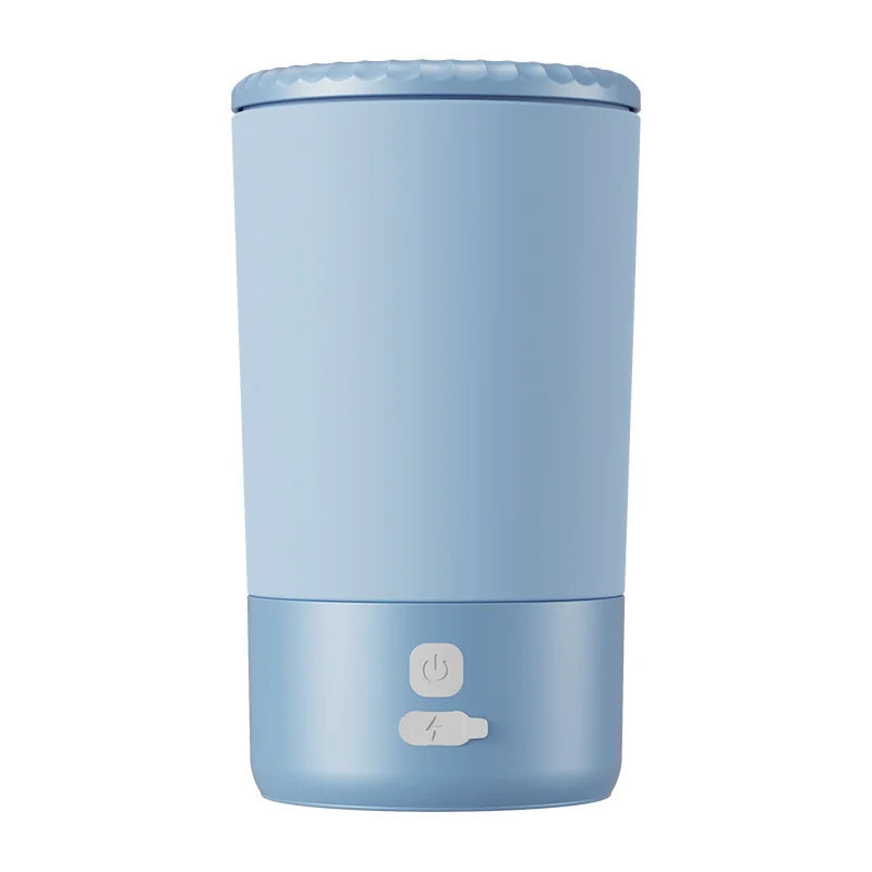 Blue automatic pet paw cleaner cup with control icons