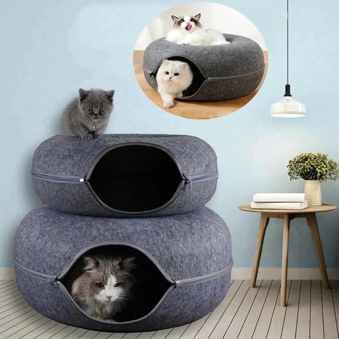 Zavero™ Cat Tunnel Nest Bed — Felt Scratcher Donut Sleeping Toy