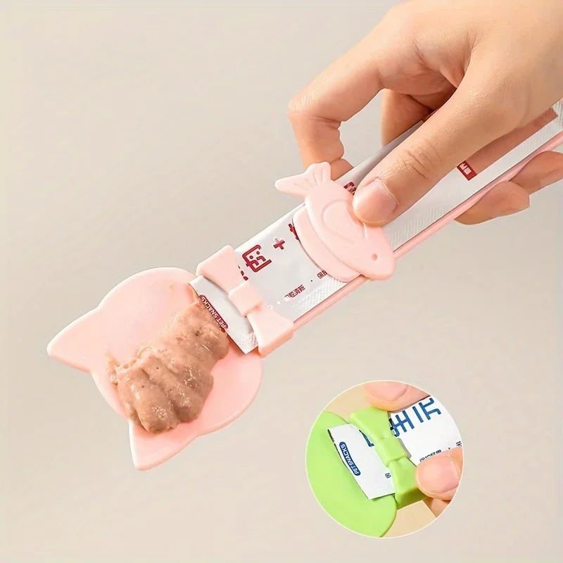Easy-Squeeze Cat Treat Dispenser - Long Handle Lickable Wet Food Feeder for Cats, Durable Plastic Pet Snack Spoon, Cat Food.