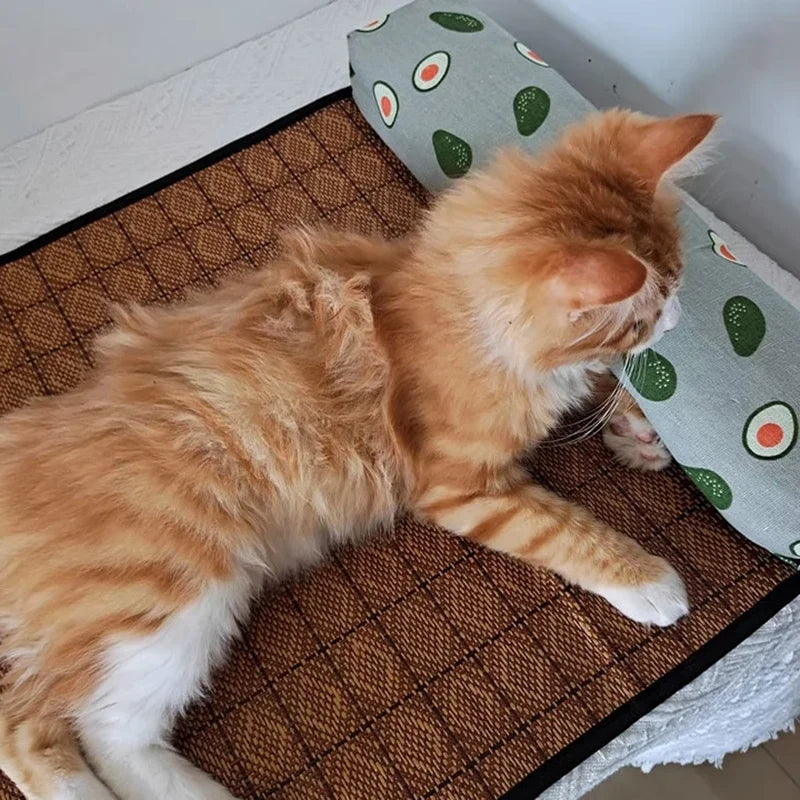 Zavero™ Rattan Cooling Cat Mat — Natural Self-Cool Summer Bed