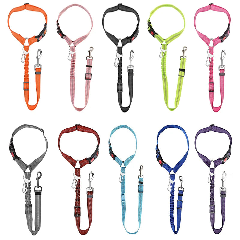 2 in 1 Solid Dog Harness Leash Pet Car Seat Belt Heavy Duty Elastic Safety Belt Adjustable for Kitten Dogs Collar Pet Accessorie
