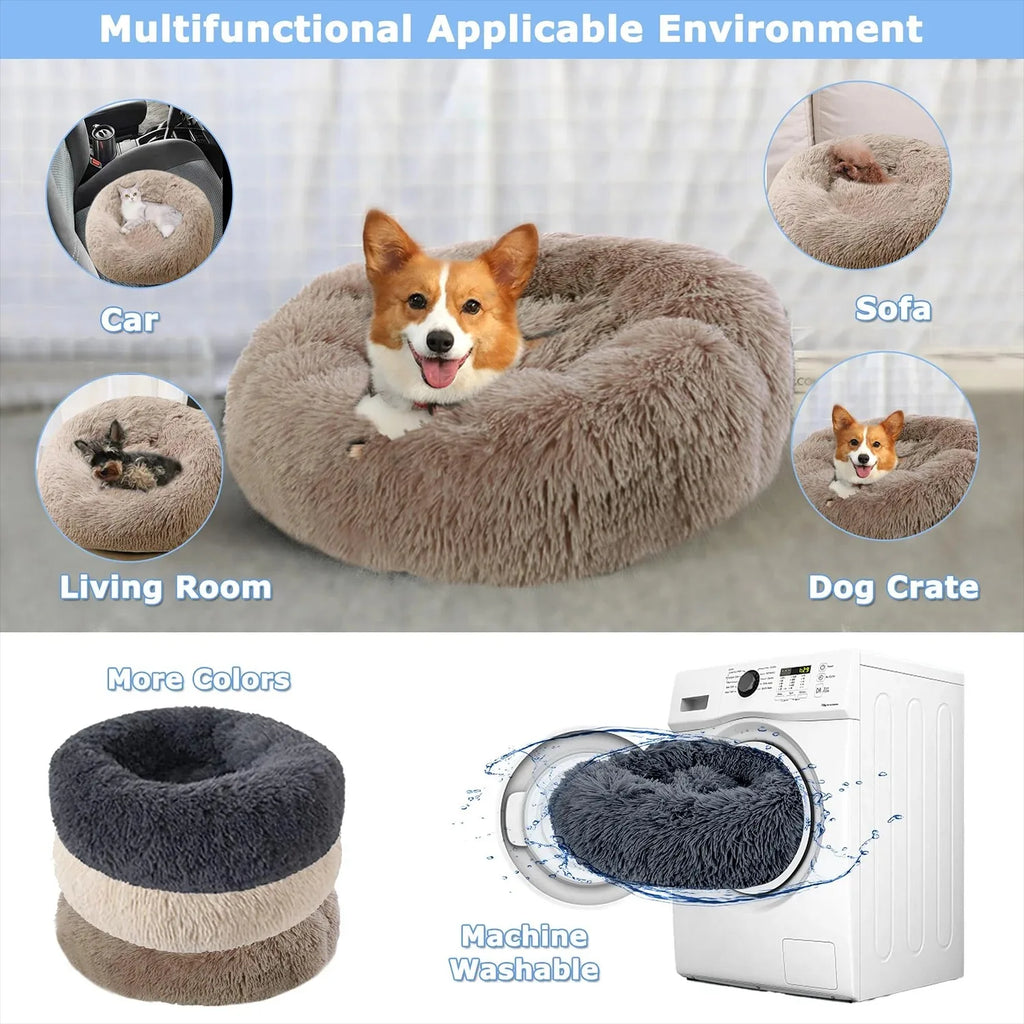 Zavero™ Round Plush Pet Bed — Washable Warm Basket Sofa