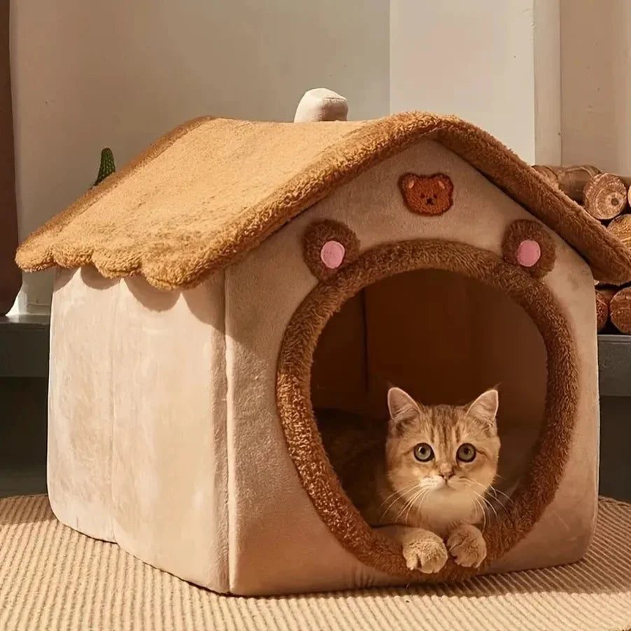 Zavero™ Foldable Pet Cave House — Washable Sofa Bed for Cats