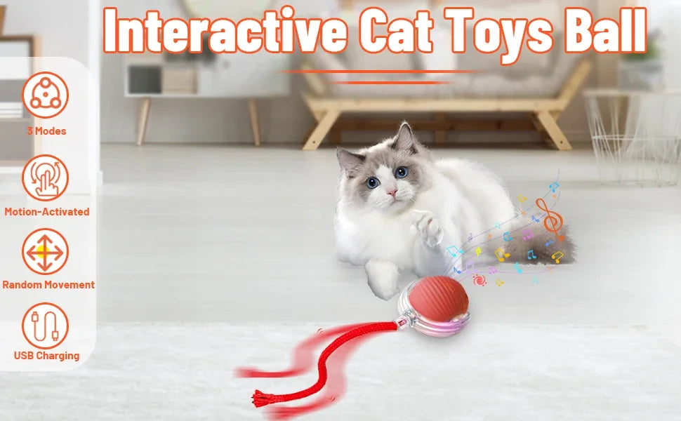 iLMH Cat Interactive Ball Toy Automatic Rolling Ball Faux Tail Rechargeable Smart Pet Electric Toy Pet Training Imitate Mouse