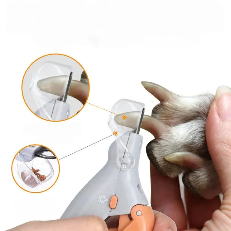 Pet cat and dog nail clippers with LED light, polishing and cleaning supplies