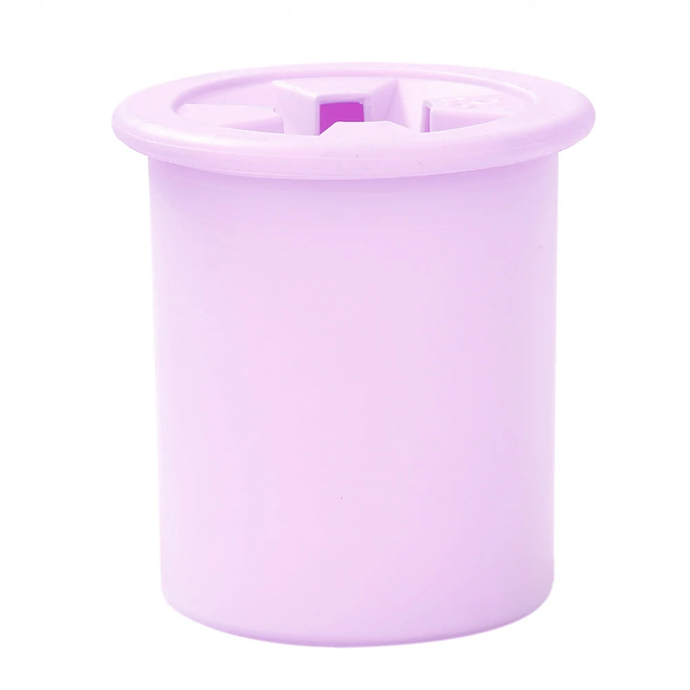 Paw wash cup with snap-on lid and paw-cleaning insert, pink-lavender plastic