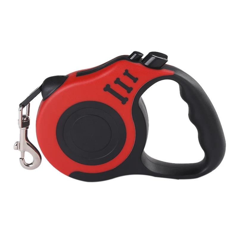 Retractable dog leash reel, red and black with carabiner