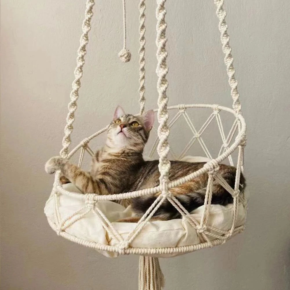 Zavero™ Woven Kitten Hammock — Bohemian Hanging Cat Bed