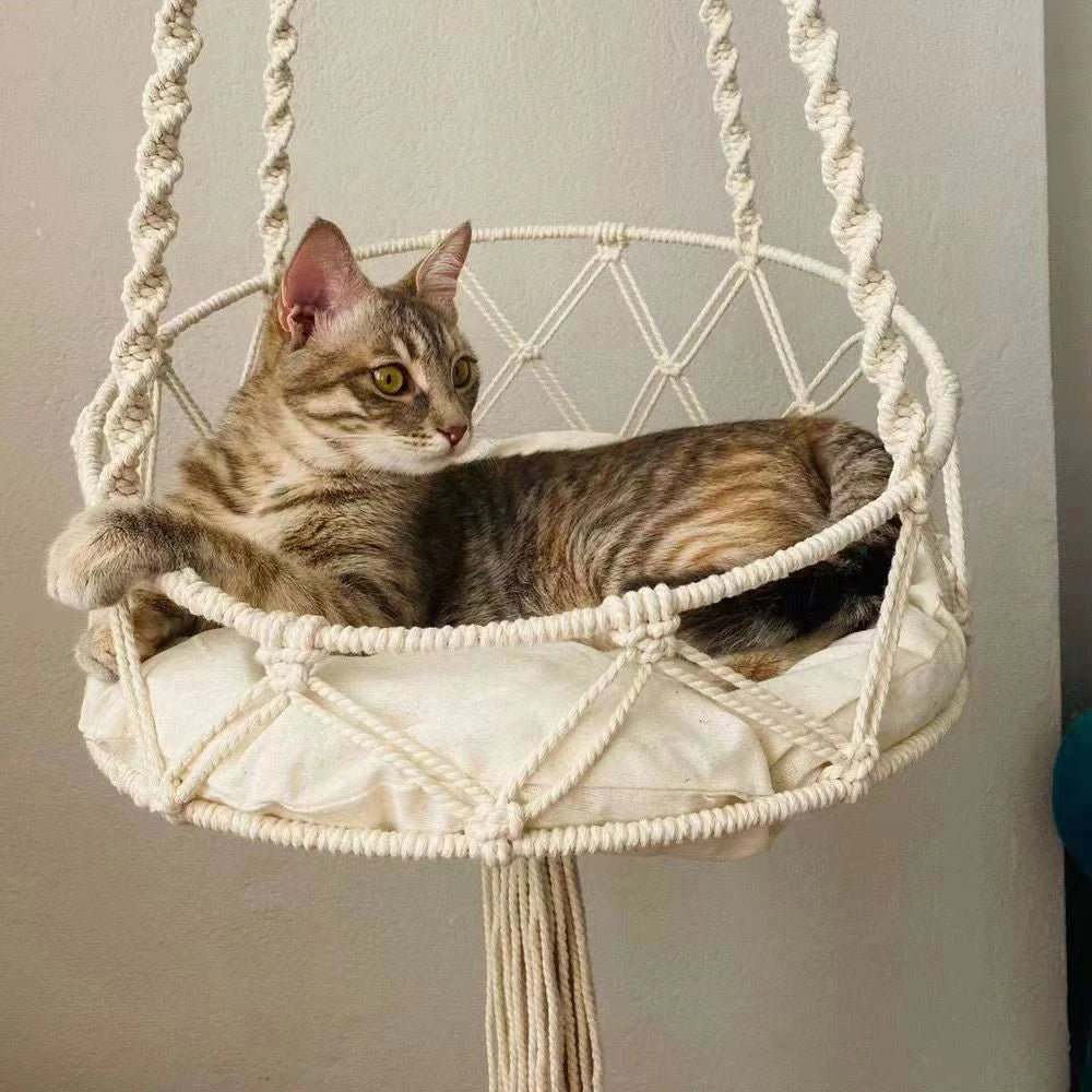 Zavero™ Woven Kitten Hammock — Bohemian Hanging Cat Bed