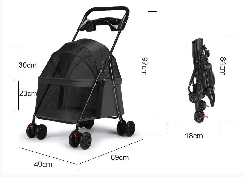 Hot Selling Lightweight Pet Cart for Cats Dogs Carts Foldable for Outdoor Use 2 In 1 Pet Strollers Increase Cabin Size