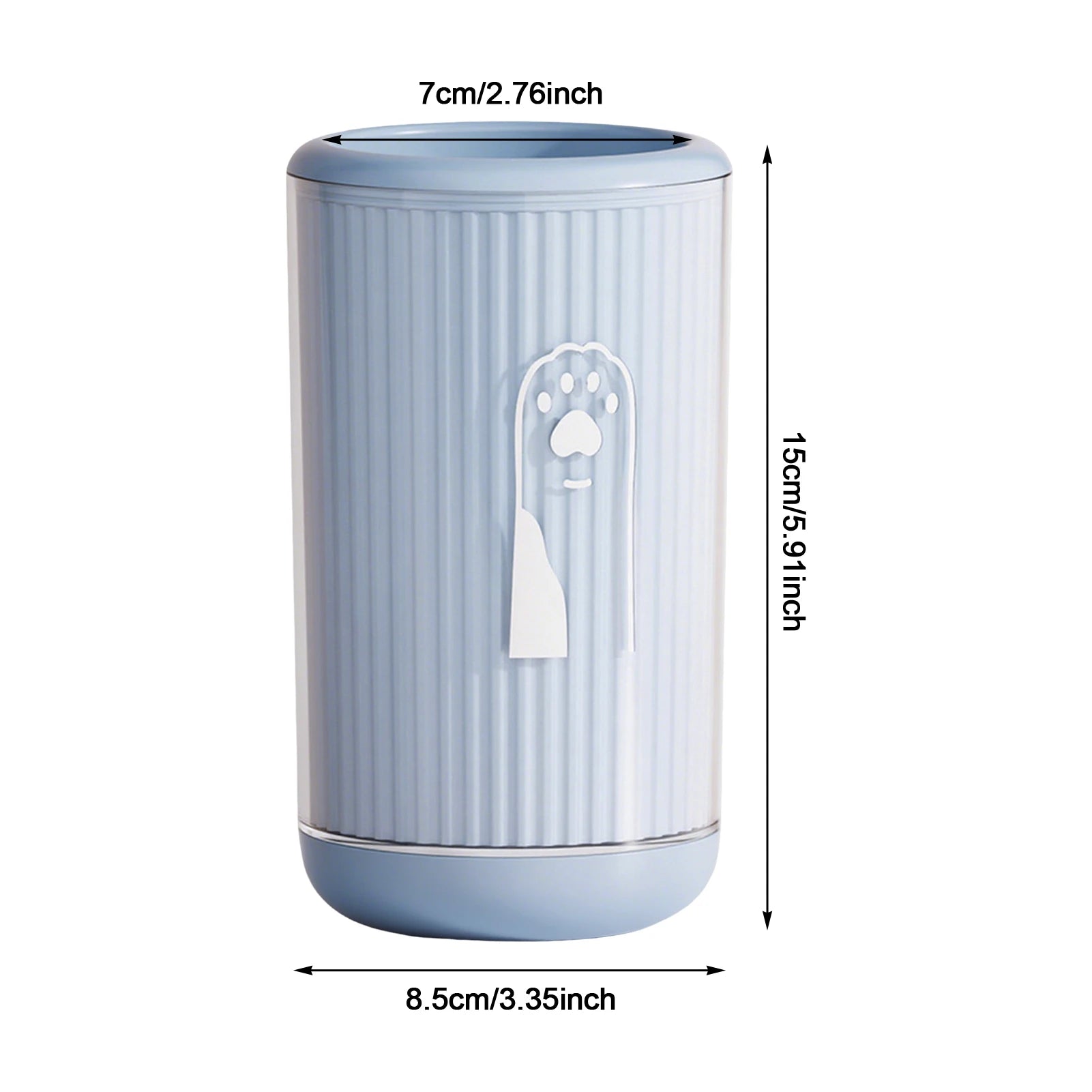 Blue ribbed PawRinse cup with paw sprayer insert