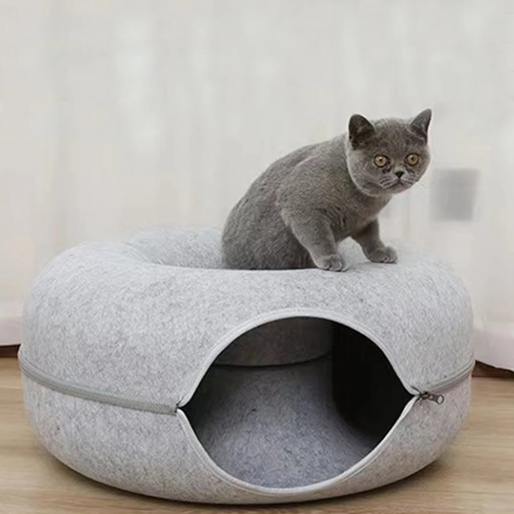 Zavero™ Cat Tunnel Nest Bed — Felt Scratcher Donut Sleeping Toy