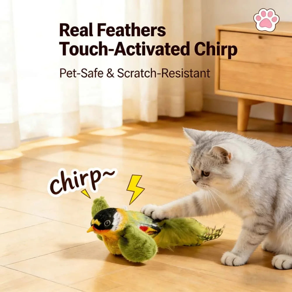 Interactive Cat Bird Toy with Sound Smart Induction Realistic Feathers Catnip Hanging Wall Mount Hunting Gear Indoor Cats Kitten