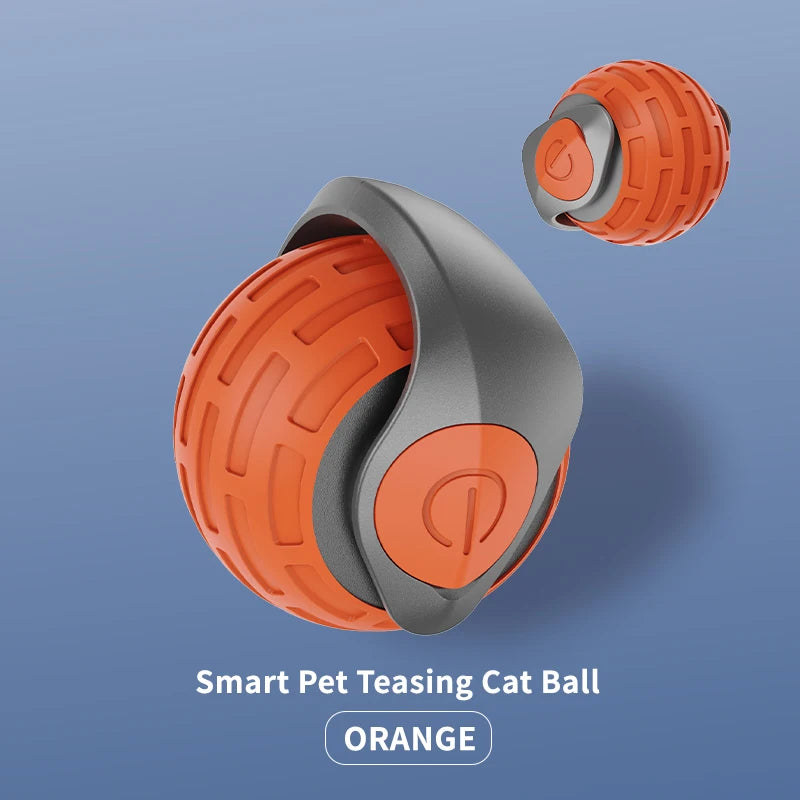 Orange smart pet teasing cat ball toy with textured ridged surface