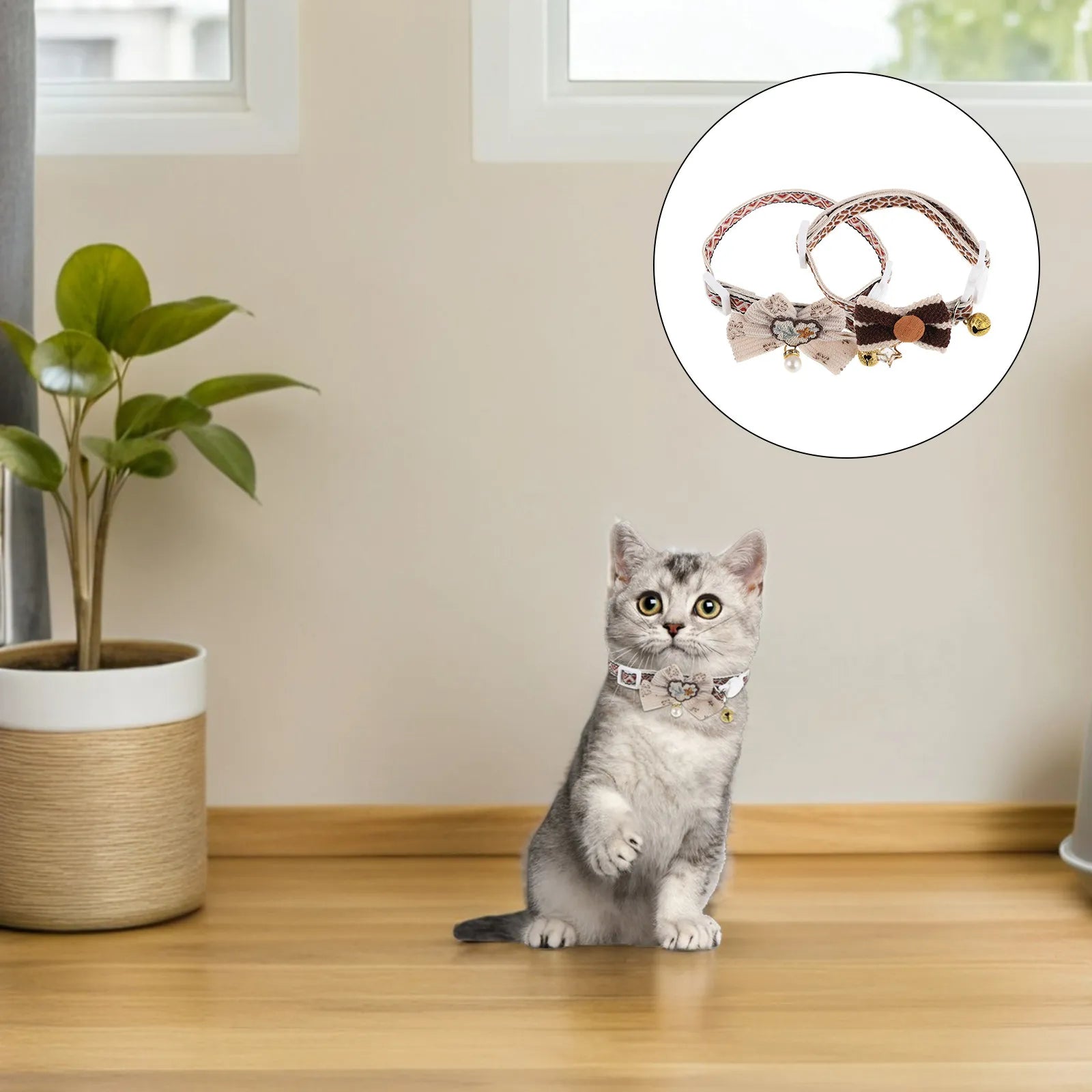 2Pcs Kitten Collar Removable Bow Tie Bell Breakaway Adjustable Safety Elastic Belt Stylish Holiday Cat Pendant Collar