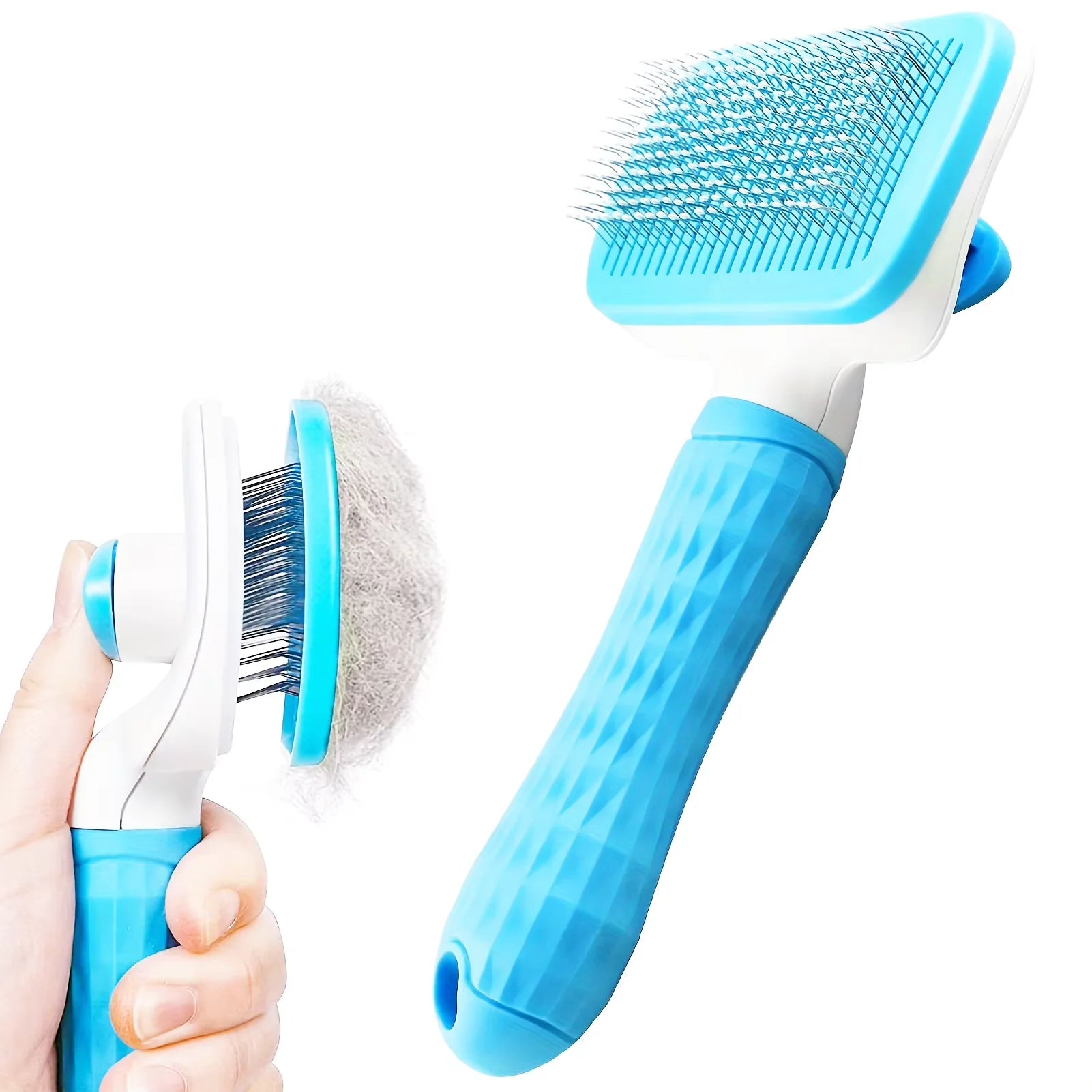 Self-Cleaning Pet Brush,One-Click Hair Removal, Round Tip Slicker for Dogs & Cats, Anti-Slip Handle, Removes Loose Fur & Tangles