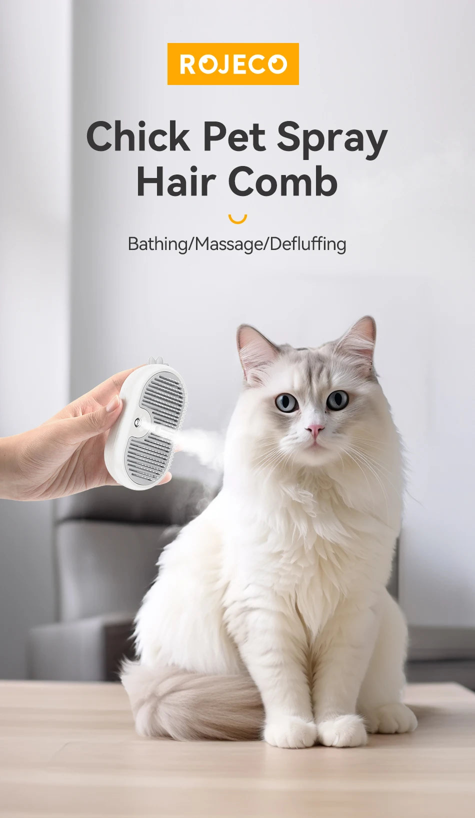 ROJECO Cat Steam Brush Pet Hair Comb Electric Sprayer Cat Hair Brushes for Massage Wireless Cat Dog Hair Brush Grooming Supplies