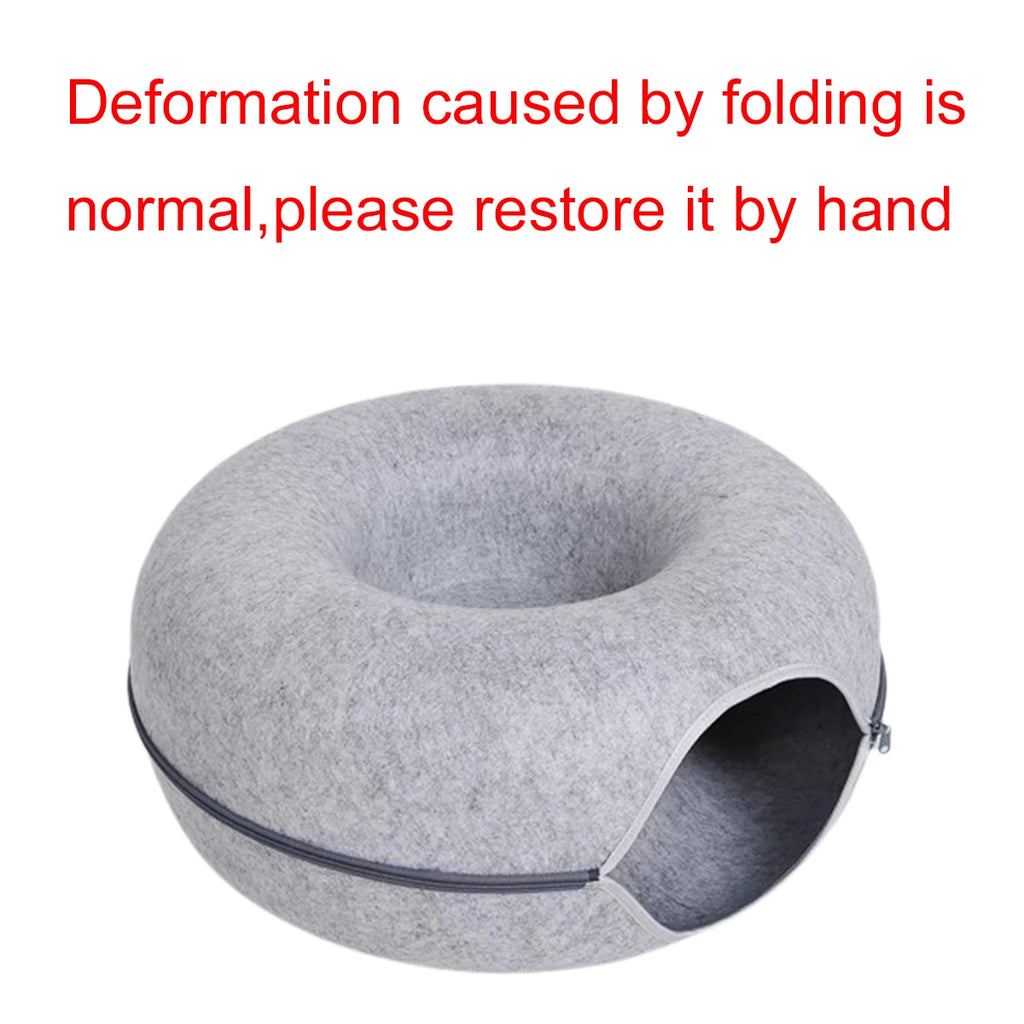 Zavero™ Cat Tunnel Nest Bed — Felt Scratcher Donut Sleeping Toy