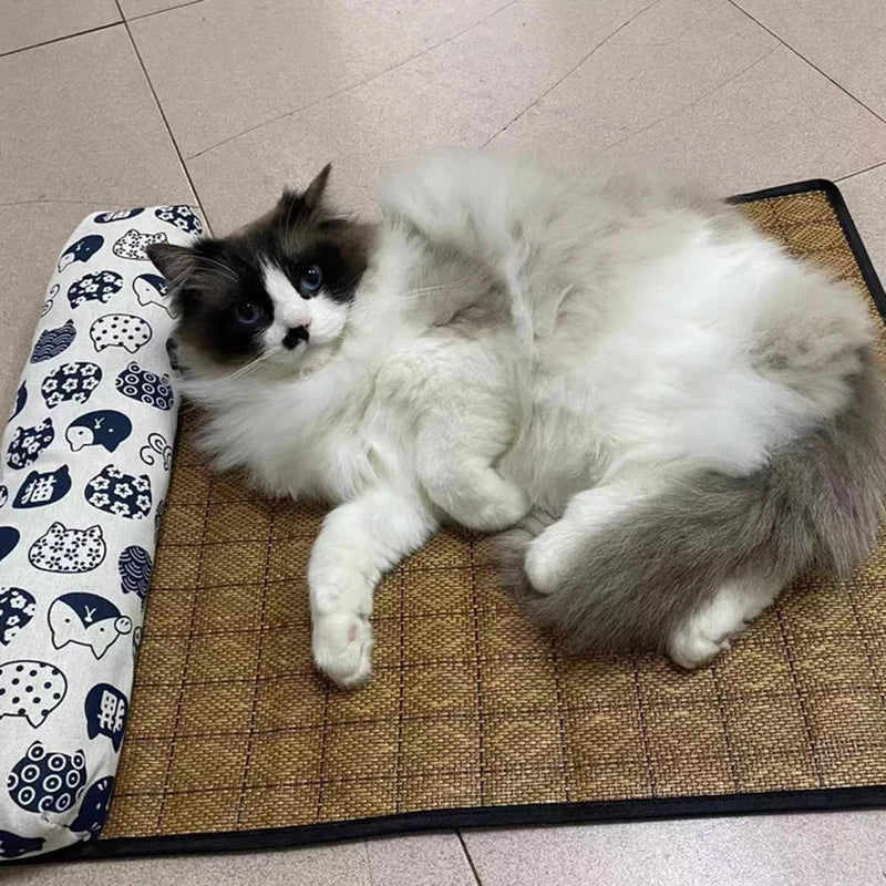 Zavero™ Rattan Cooling Cat Mat — Natural Self-Cool Summer Bed