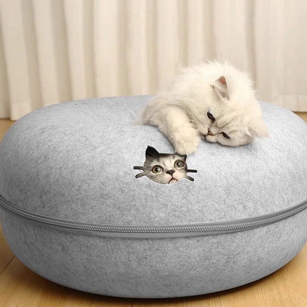Zavero™ Cat Tunnel Nest Bed — Felt Scratcher Donut Sleeping Toy