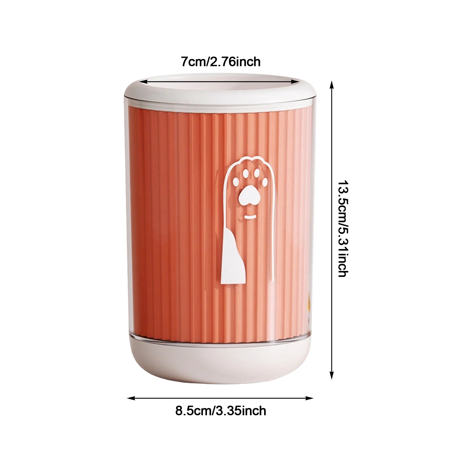 Zavero™ PawRinse Cup size diagram, orange: 8.5cm wide, 13cm high