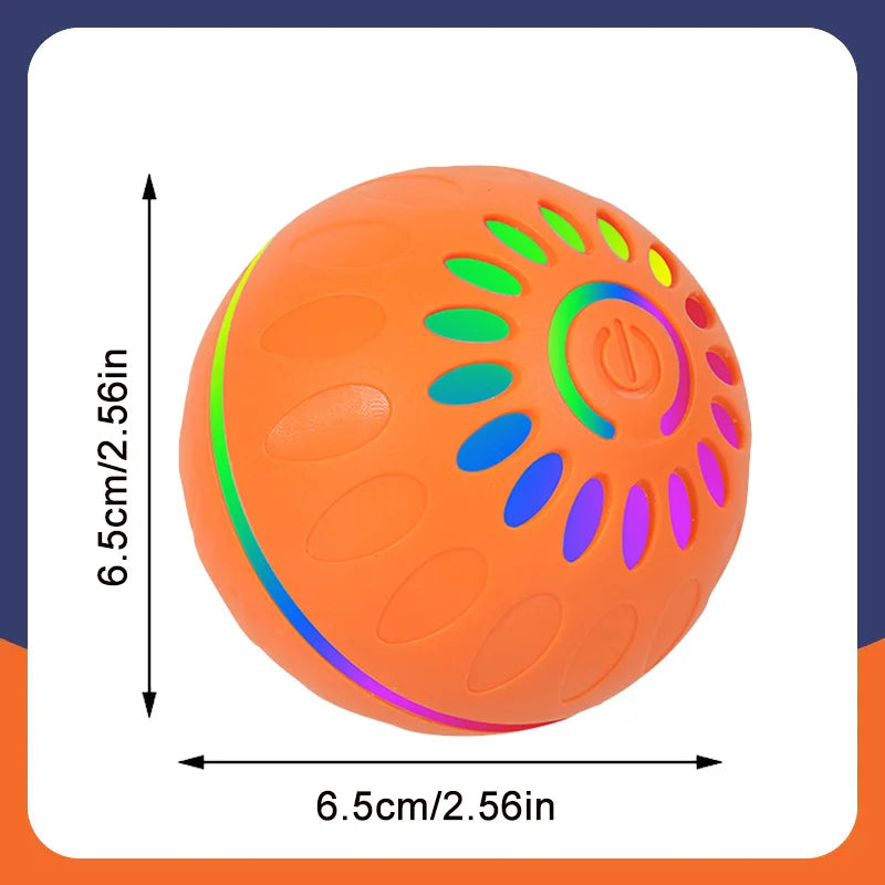 SmartRoll dog ball, orange with rainbow light paw ring and textured surface