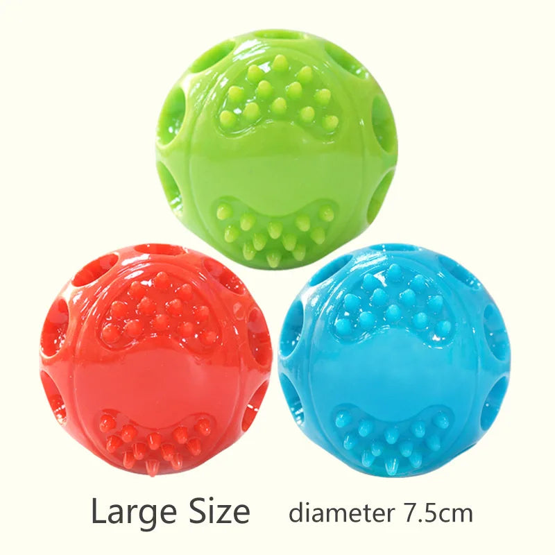 Large size squeaky balls set: green, red, and blue, 7.5cm diameter