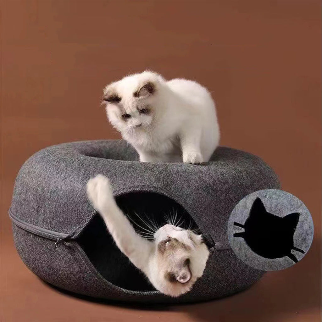 Zavero™ Cat Tunnel Nest Bed — Felt Scratcher Donut Sleeping Toy