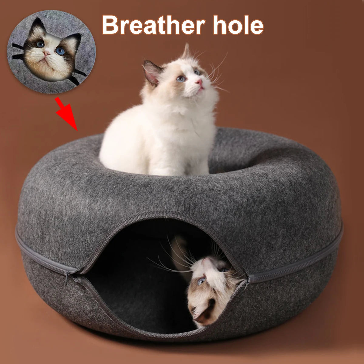 Zavero™ Cat Tunnel Nest Bed — Felt Scratcher Donut Sleeping Toy