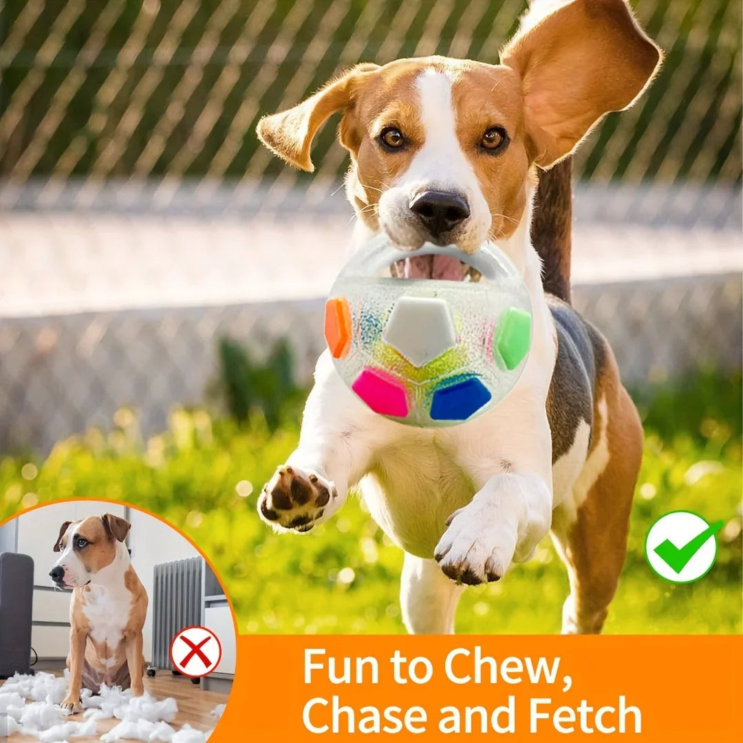 Dog Toys Soccer Ball with Handle Outside Squeaky Floating for Tug of War Dog Tug Toy for Small Mudiem Large Breed Playing Gifts