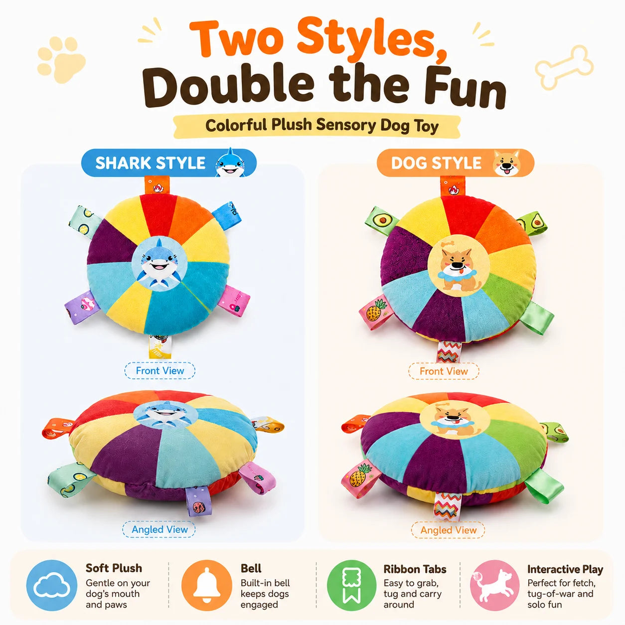 Dog Sounding Plush Toy Bell Cartoon Flying Disc Toy Small Dog Teeth Grinding Toy Wear-resistant Bite-resistant Puppy Pet Product