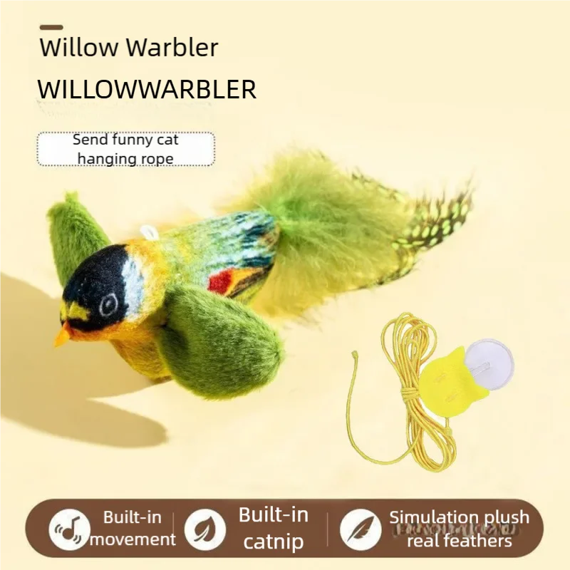 Interactive Cat Bird Toy with Sound Smart Induction Realistic Feathers Catnip Hanging Wall Mount Hunting Gear Indoor Cats Kitten
