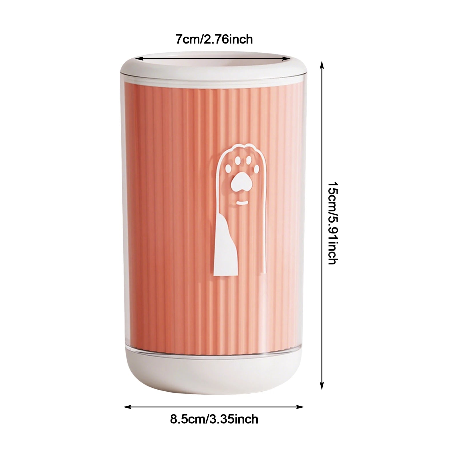 Zavero™ PawRinse Cup size diagram, orange: 8.5cm wide, 15cm high