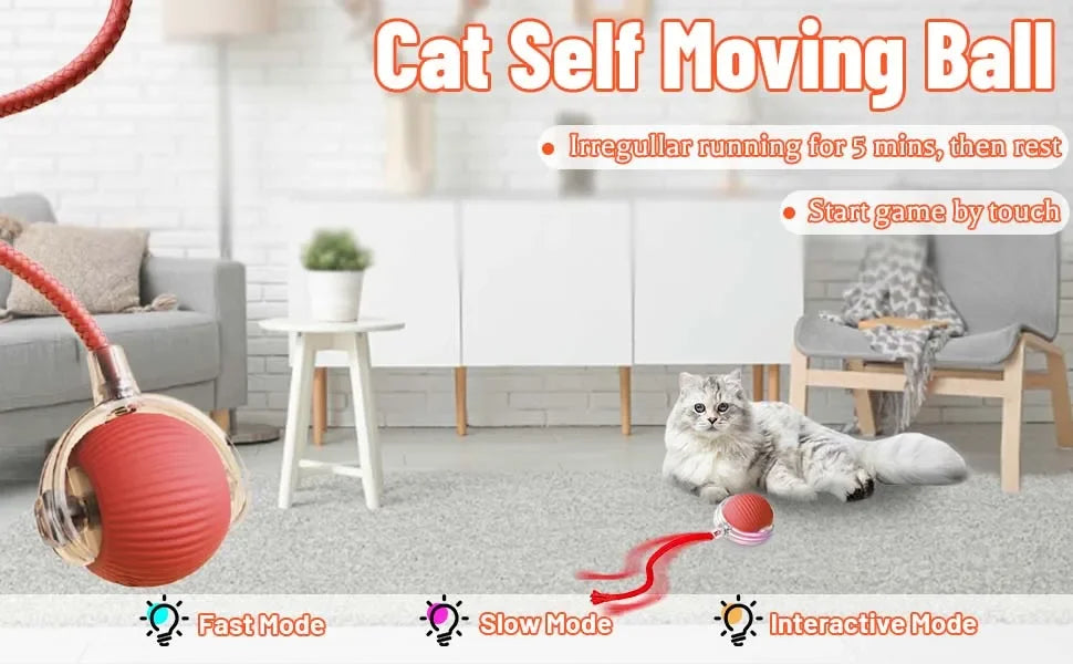 iLMH Cat Interactive Ball Toy Automatic Rolling Ball Faux Tail Rechargeable Smart Pet Electric Toy Pet Training Imitate Mouse