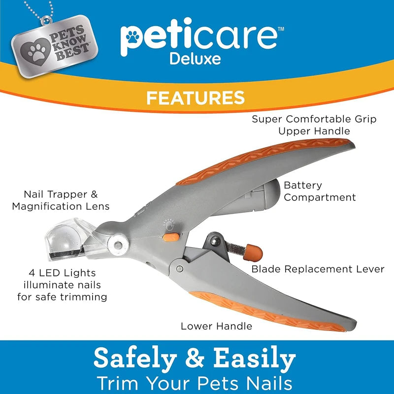Pet cat and dog nail clippers with LED light, polishing and cleaning supplies