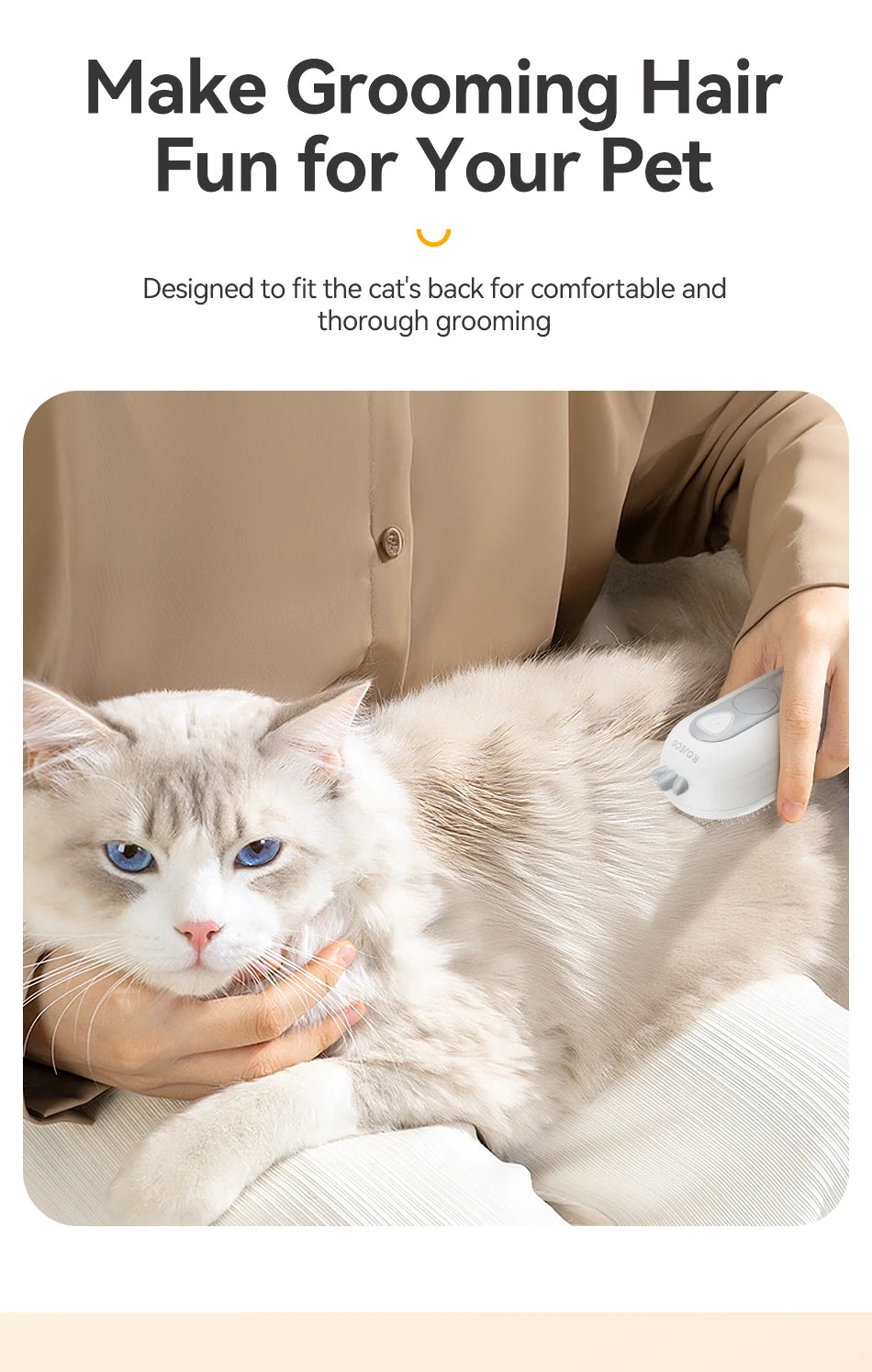 ROJECO Cat Steam Brush Pet Hair Comb Electric Sprayer Cat Hair Brushes for Massage Wireless Cat Dog Hair Brush Grooming Supplies