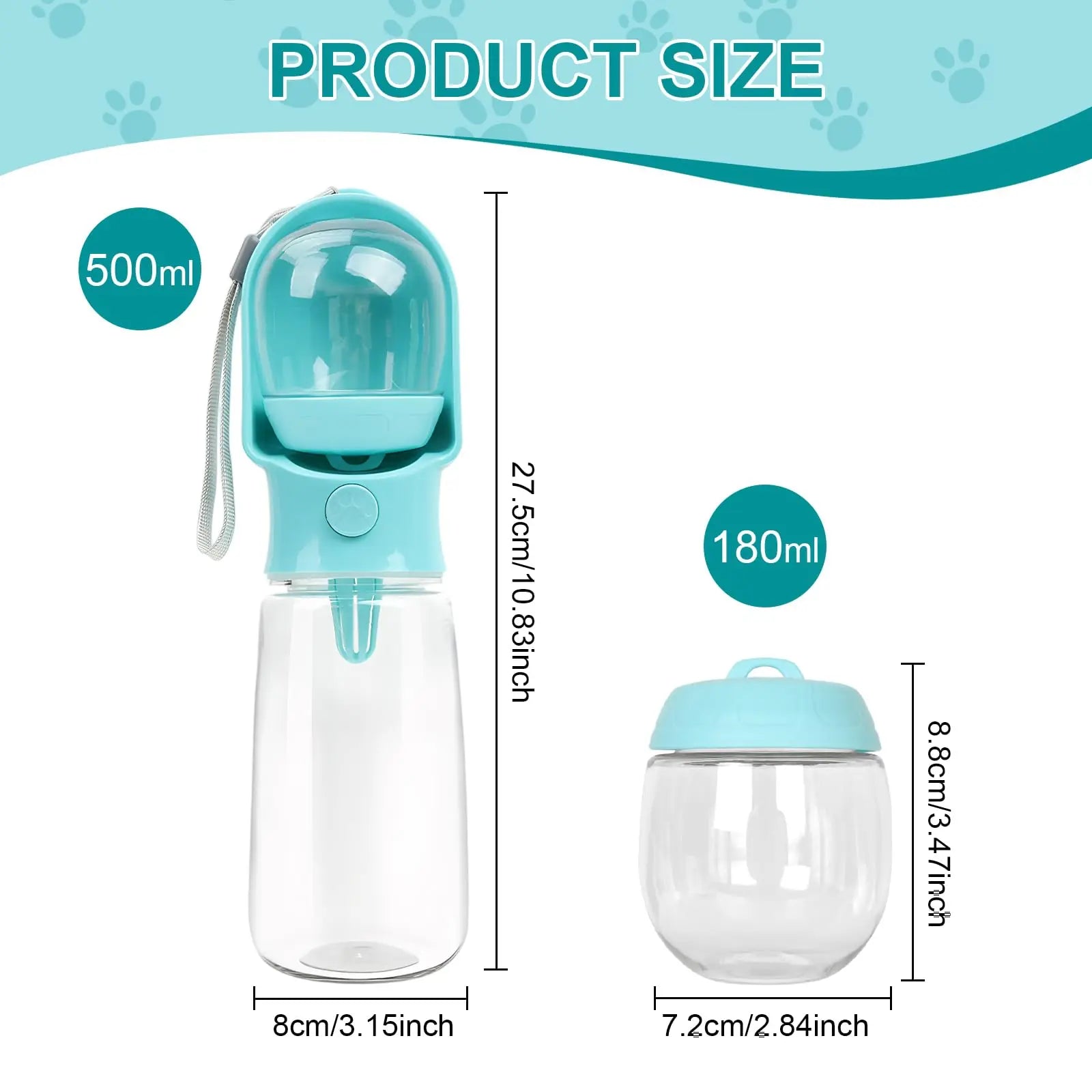 Portable Food Grade Material Dog Cat Travel Pet Water Cup Bottle with Food Dispenser Puppies Outdoor Walking Bowl 320/500ml