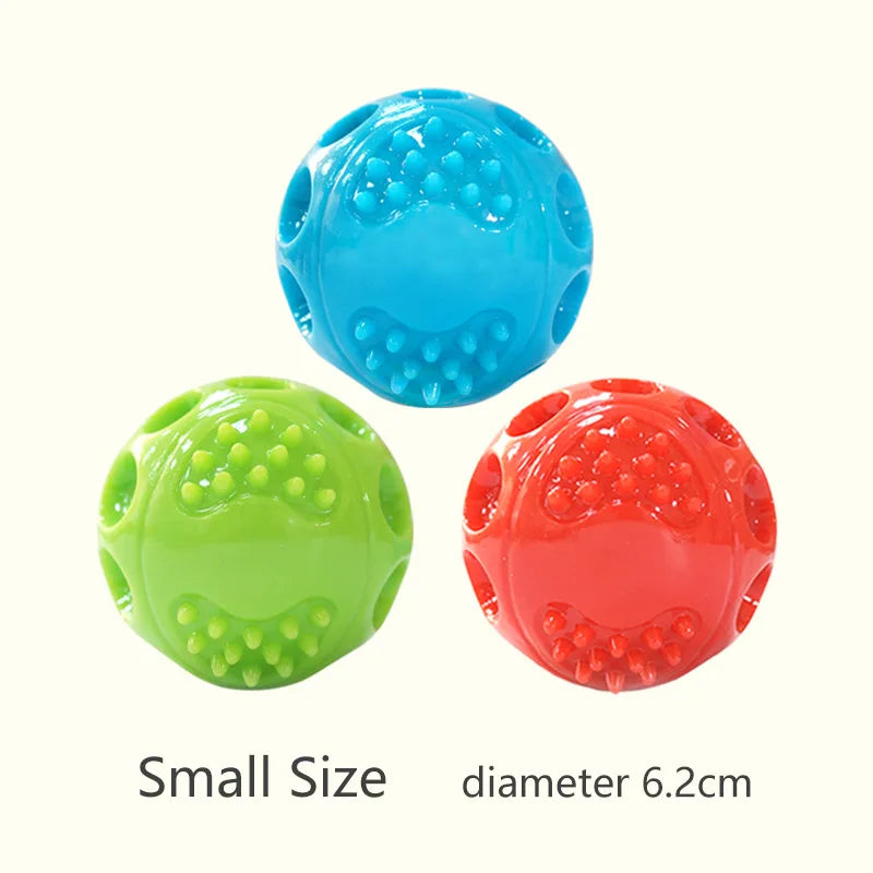 Small size squeaker balls set: green, red, and blue, 6.2cm diameter