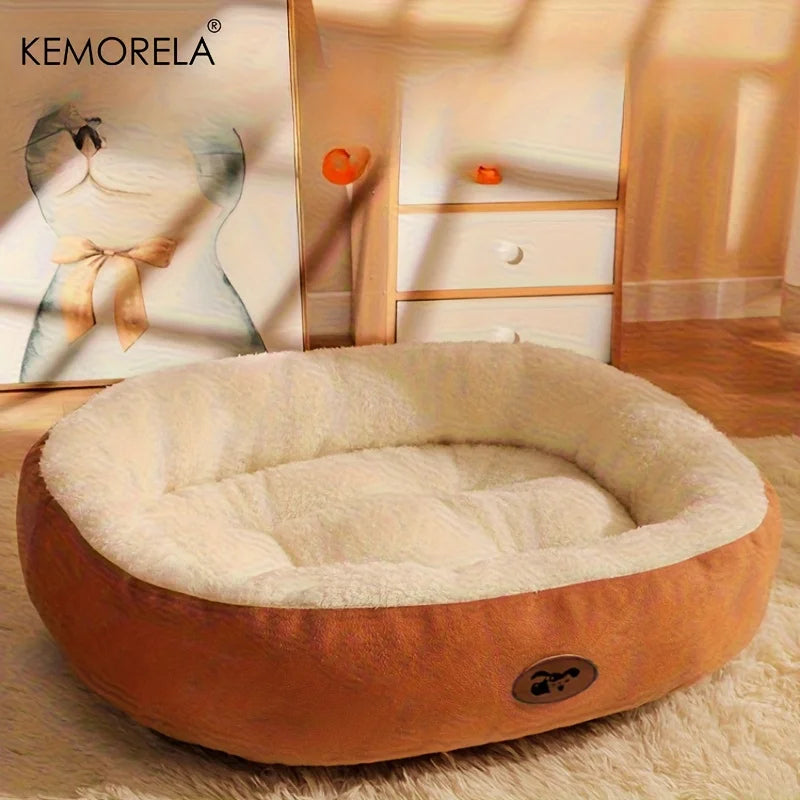 Zavero™ Oval Snuggle Cat Bed — Plush Warm Nest for All Seasons