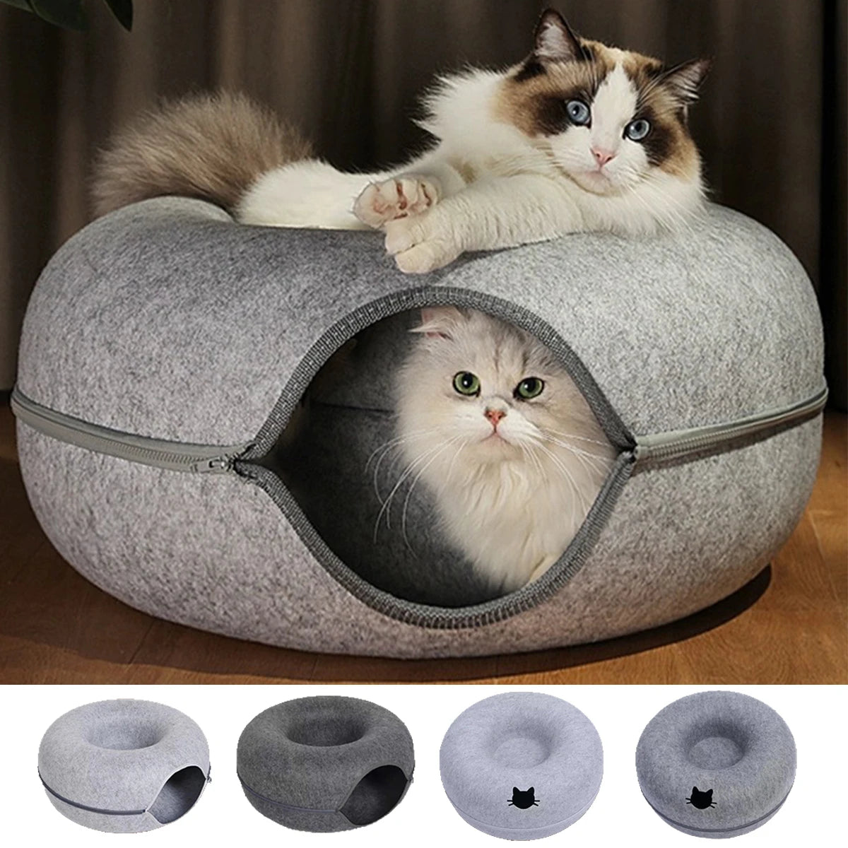 Zavero™ Cat Tunnel Nest Bed — Felt Scratcher Donut Sleeping Toy